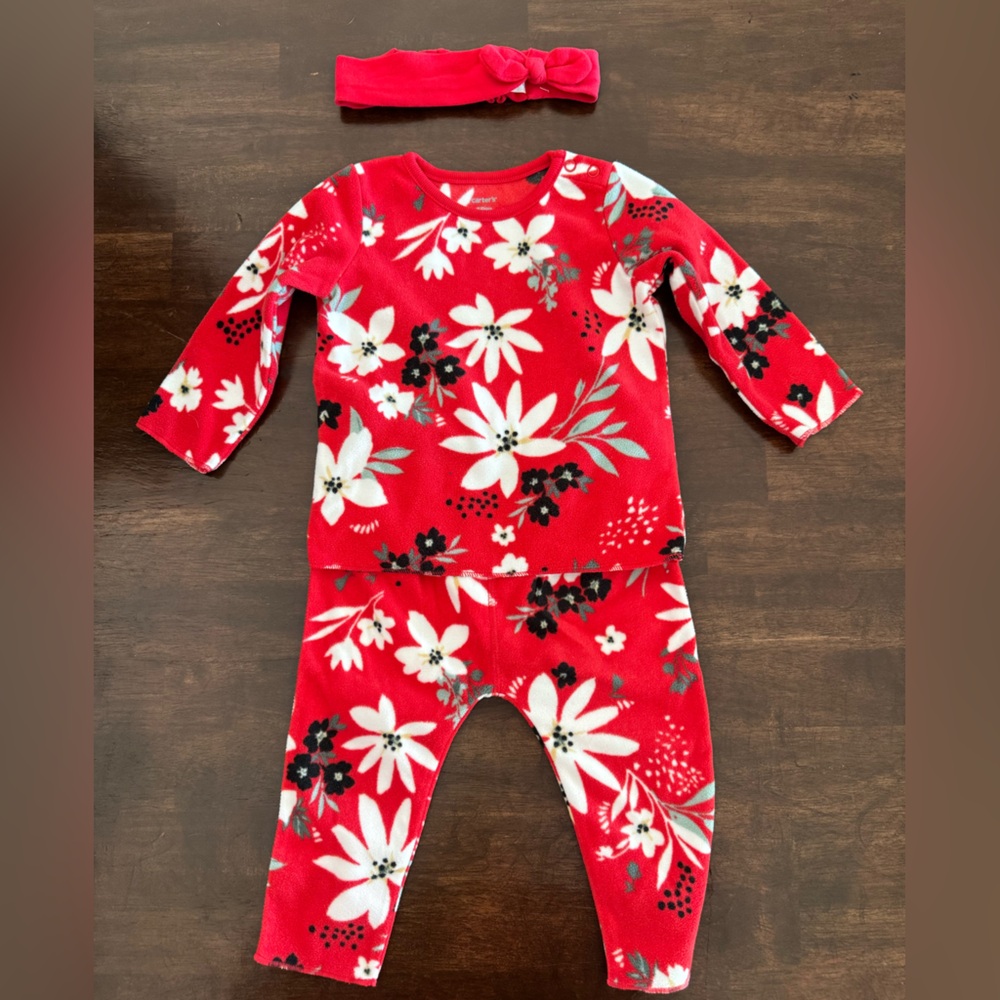 Carter's Fleece Red and White Floral Baby Set
